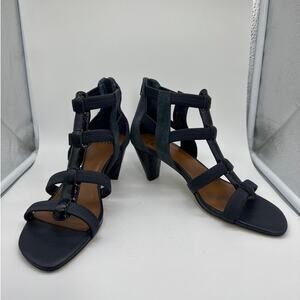 Donald J. Pliner Arcadia Caged Crinkle Patent Leather Heeled Sandals Black 8.5